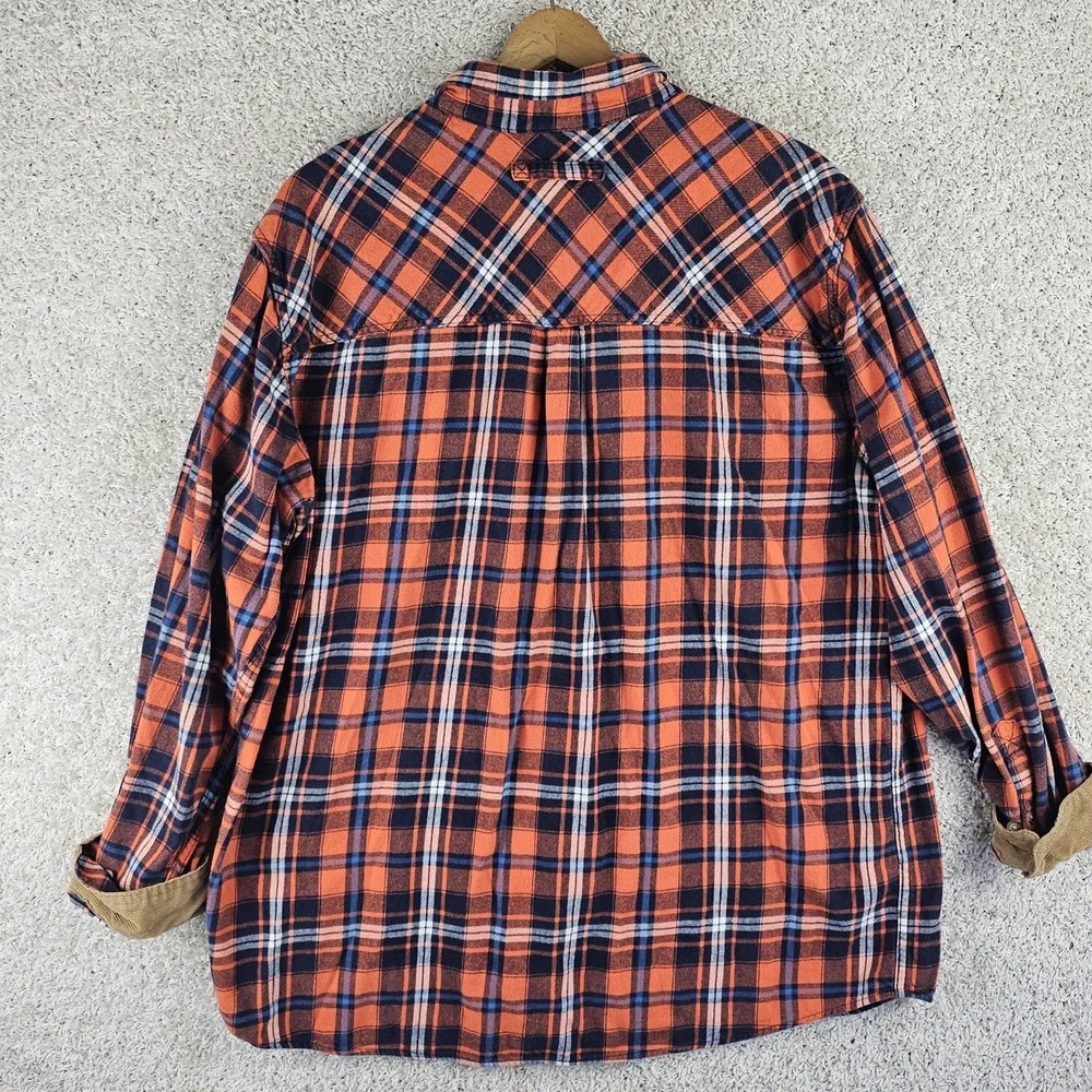 Legendary Whitetails Flannel Shirt Sz 2XLT Orange Plaid Fall Corduroy Trim Buck